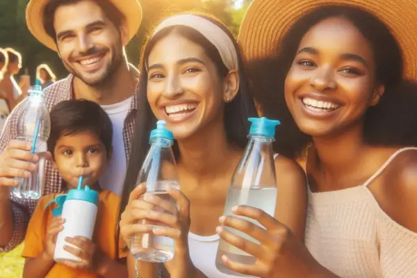 a group of people holding bottles